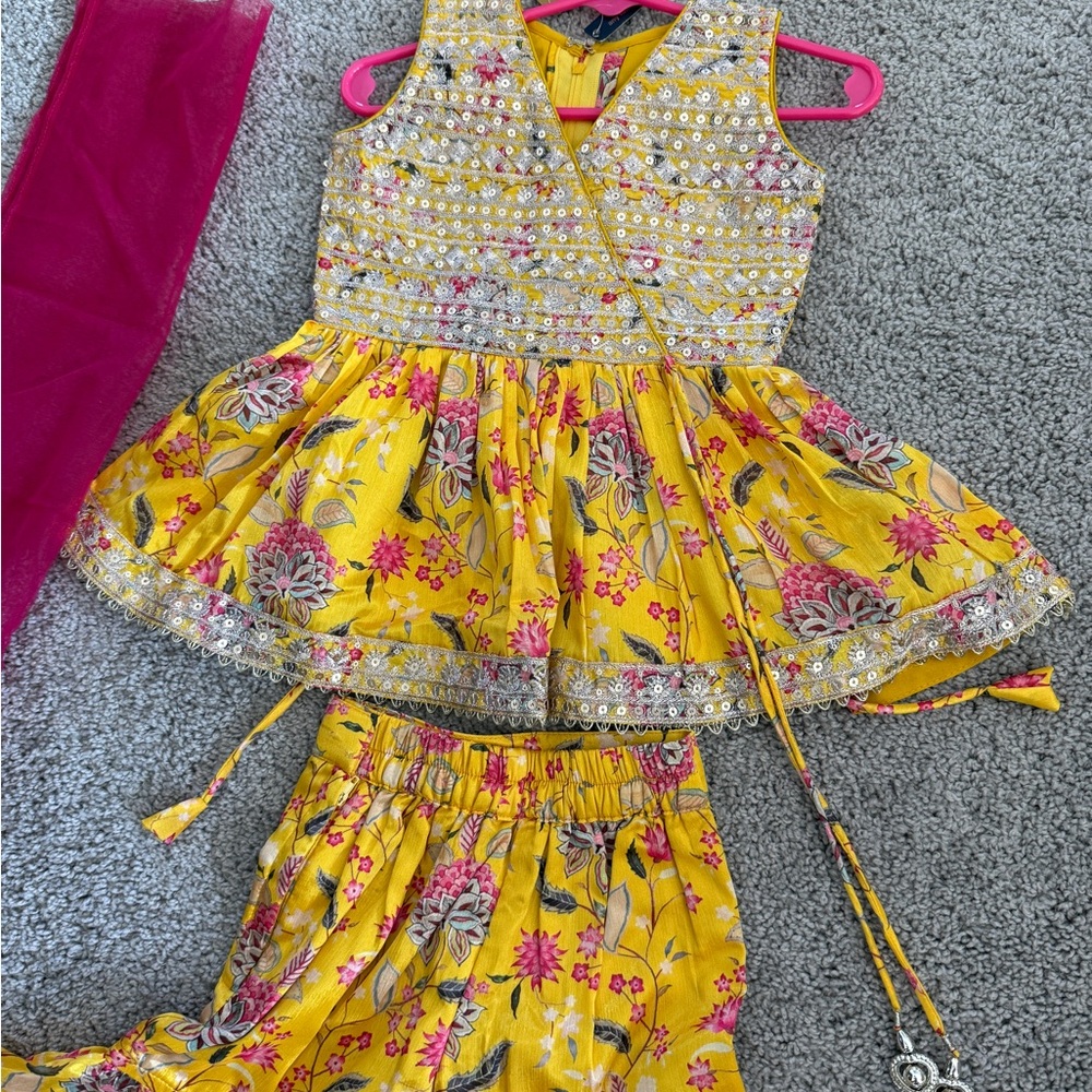 Yellow Floral Embellished Dress Set